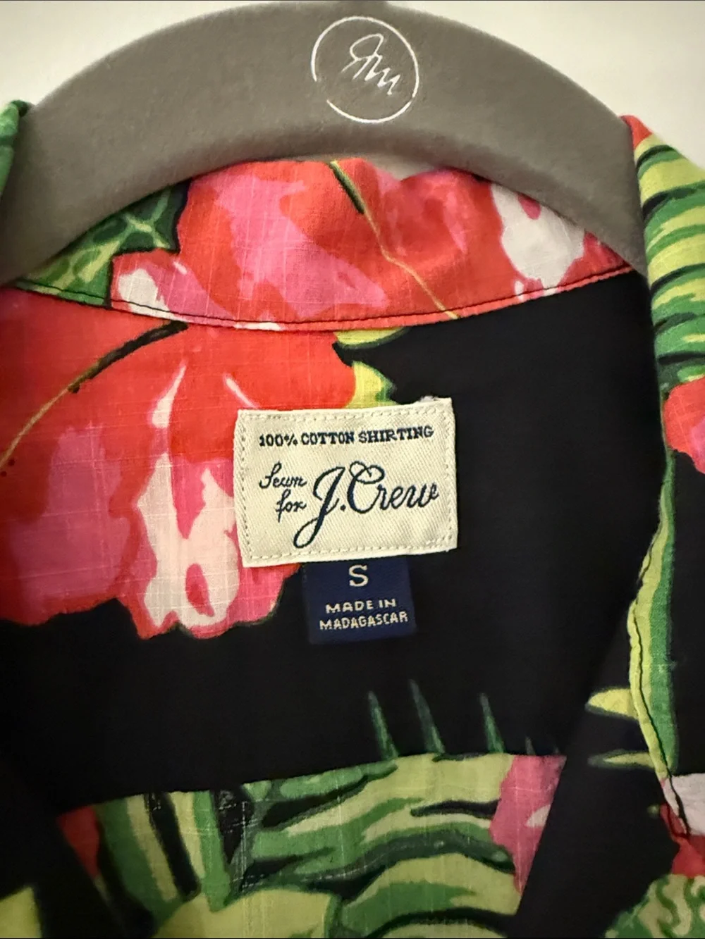 J. Crew Black Short-Sleeve Button-Down with Red Floral Print